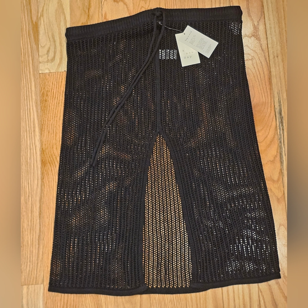 Beach Bungalow Openwork Midi Skirt Cover Up, Black, Size L, NWT